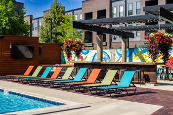 Heated resort-style pool with industrial touches
